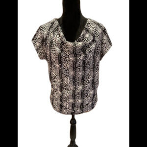 Cato Blouse Womens Plus Size XL Top Cap Sleeve Black & White Print Casual